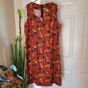 Nefertiti Printed Egyptian Themed‎ 100% Cotton Sleeveless Red Dress, Size L